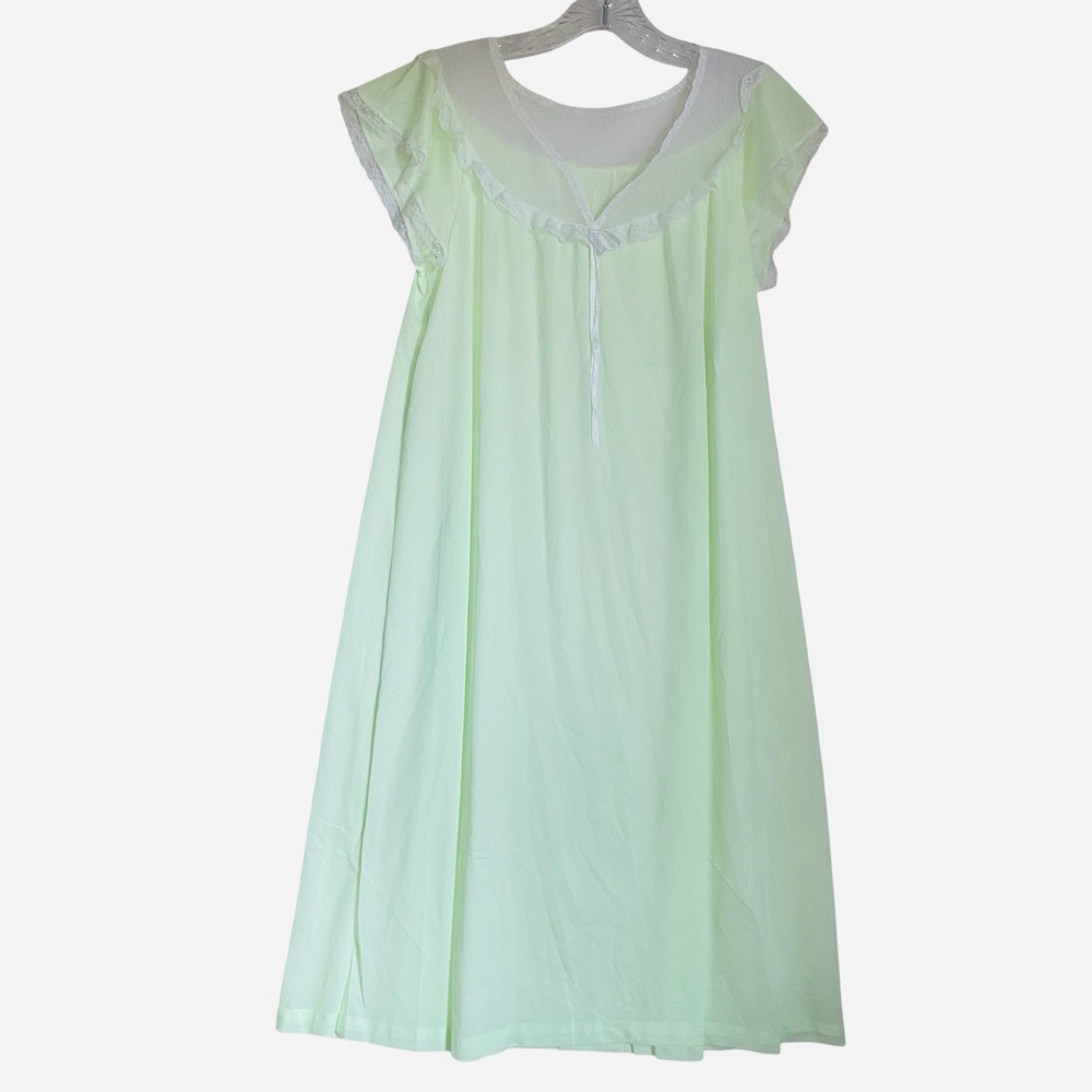 Vintage Miss Elaine Nightgown Size S Pastel Green Lace Nylon Union Made USA